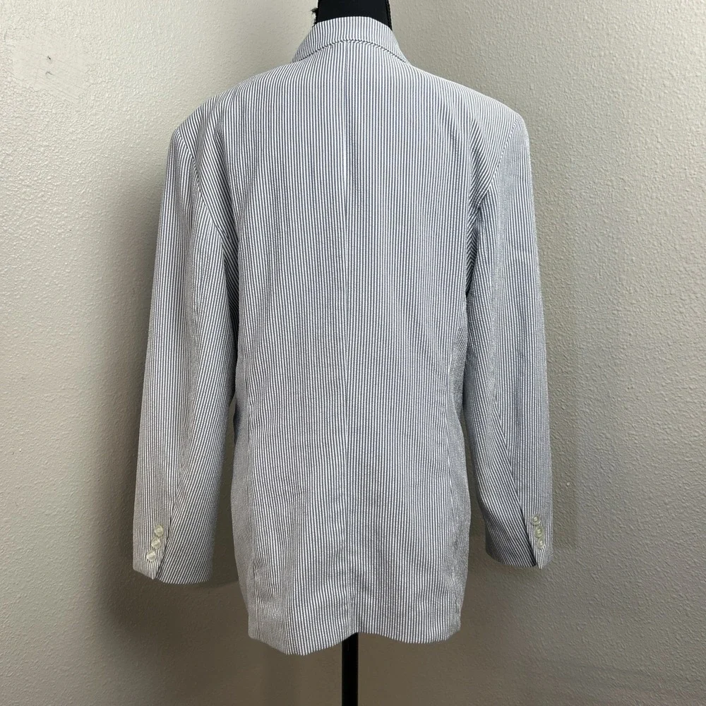 Vtg Liz Claiborne Sport‎ Seersucker Blazer Women's 8 Blue White Striped Nautical
